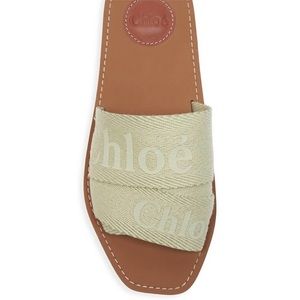 Chloe Woody Linen Flat Sandals- Hazy Green